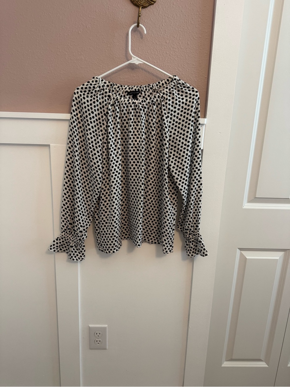 Banana Republic Black & White Polka Dot Smocked Cuff Blouse